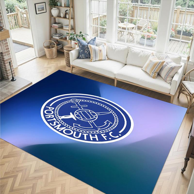Portsmouth FC Design Kristall-Samt-Teppich Gemütlich Nicht?Rutschfester Teppich mit Aufdruck für Schlafzimmer Wohnzimmer Eingang