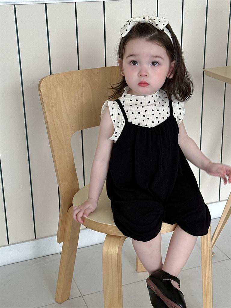 Stylish Korean Baby Girls Polka Dot Tank Top And Shorts Set Lightweight Summer Wear