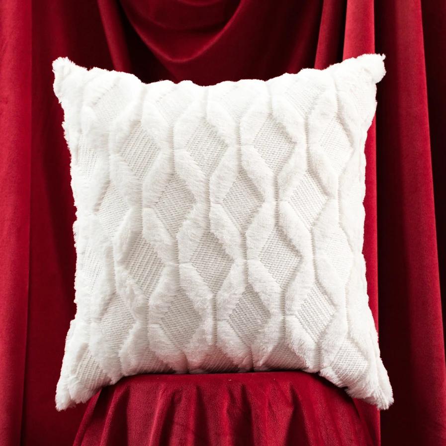 Меховой чехол для подушки, наволочка для украшения гостиной, дивана, декоративные плюшевые подушки, чехлы 30×50 45×45 см в скандинавскую полоску 30CMX50CM белый