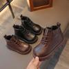 2026 autumn and winter new velvet Martin boots children's short boots baby non-slip leather boots boys British cotton shoes