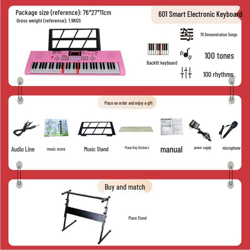 Beginner 61-Key Electronic Keyboard Piano for Home Use and Students