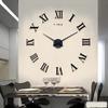 Roman Numerals DIY Wall Clock 3D Large Wall Decoration Sticker Frameless Wall Clock Decoration Living Room