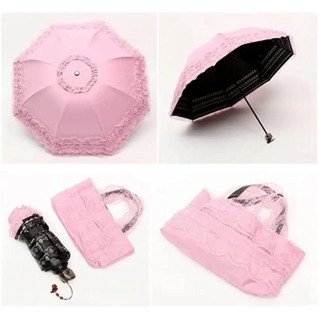 Vitt Spetsig Paraply Kvinnlig Ryggsäck Lolita Stark Bärbar Strandparaply Vacker Vindtät Solskydd Paraply Regnkläder