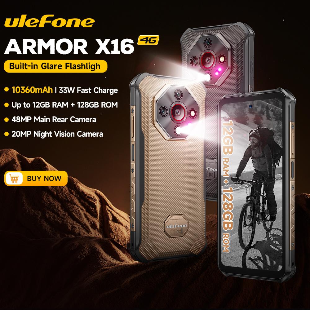 Ulefone Telefon Rugged Armor X16 4G 10360mAh Până la 12 GB RAM 128 GB ROM 120Hz 6.56" Smartphone Android 15 Cameră Nocturnă