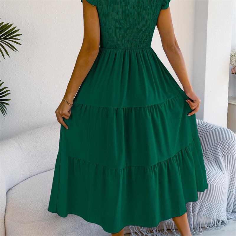 2026 Spring/Summer Women's Solid Color Black Fungal Edge Flying Sleeve Pulling Waist Skirt S-XL