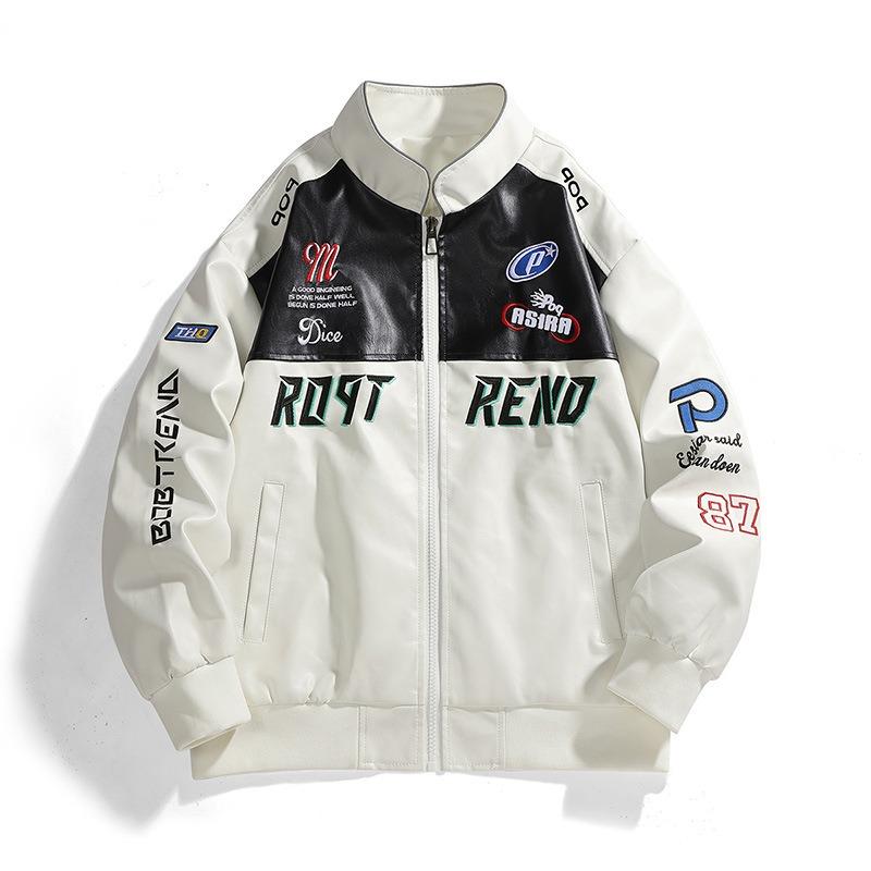 Autumn and winter new motorcycle jacket retro jacket embroidered racing suit thin trend men couple