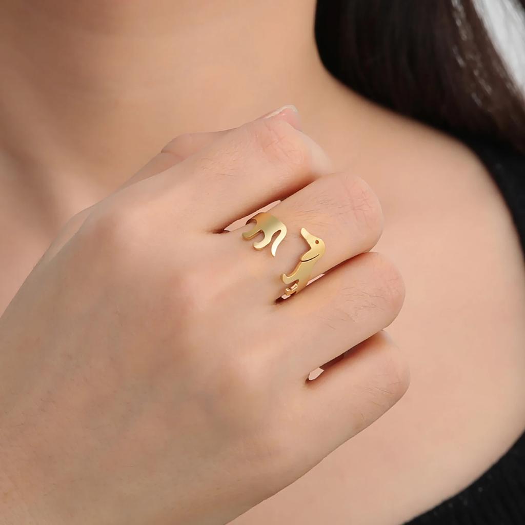 Cazador Adjustable Dachshund Dog Rings for Women Girl Stainless Steel Open Rings Cute Animal Pet Jewelry Birthday Gift Wholesale