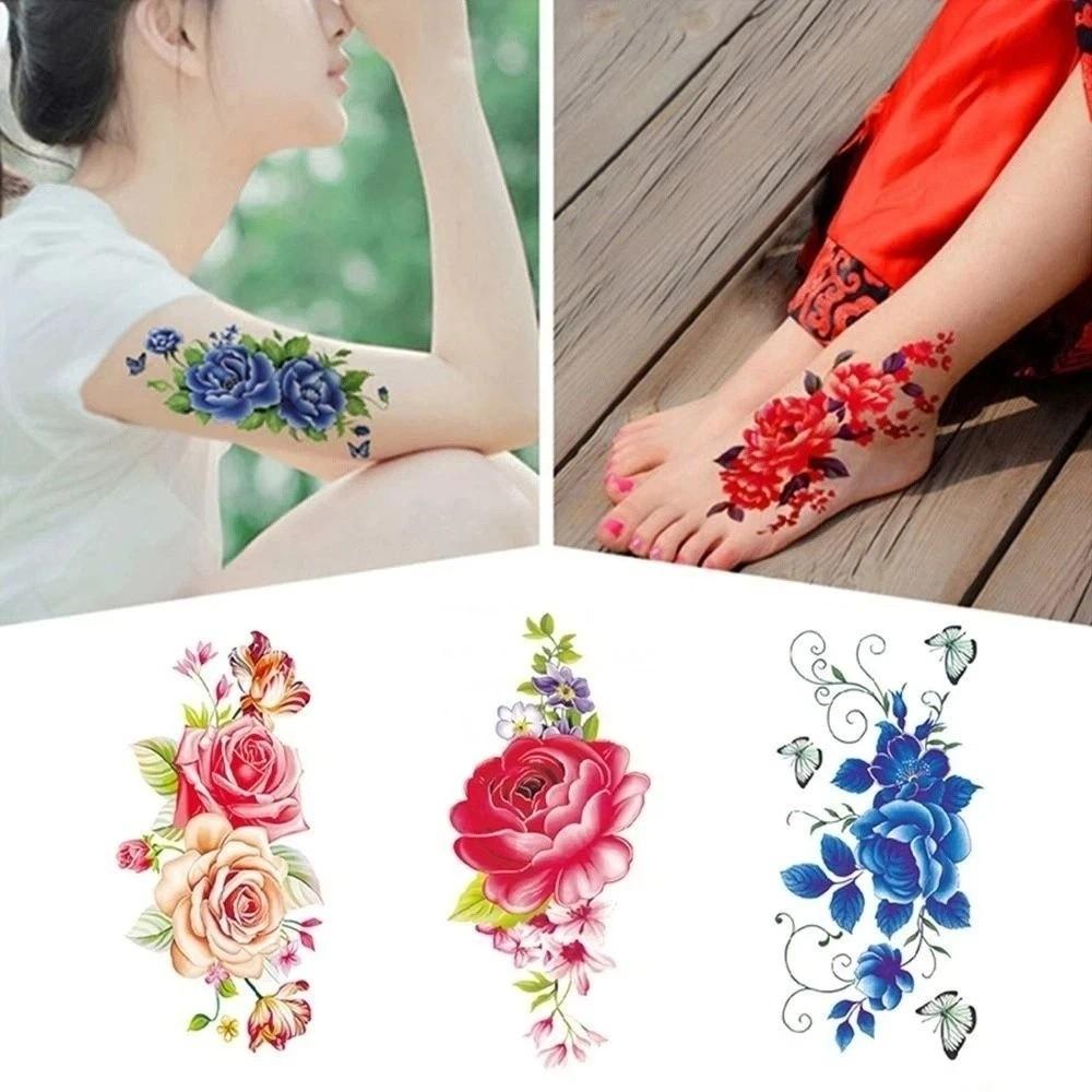 Lotus Green Leaf Flower Temporary Tattoo Stickers Floral Fake Tattoos Leg/ Arm/ Hand/Foot