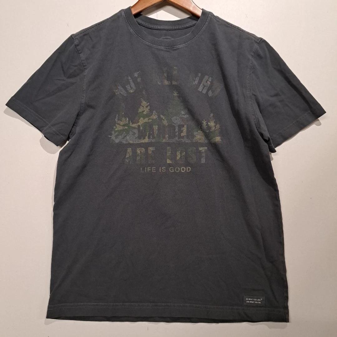 

Life Is Good Not All Who Wander Are Lost Camo Adult Small Dark Gray M