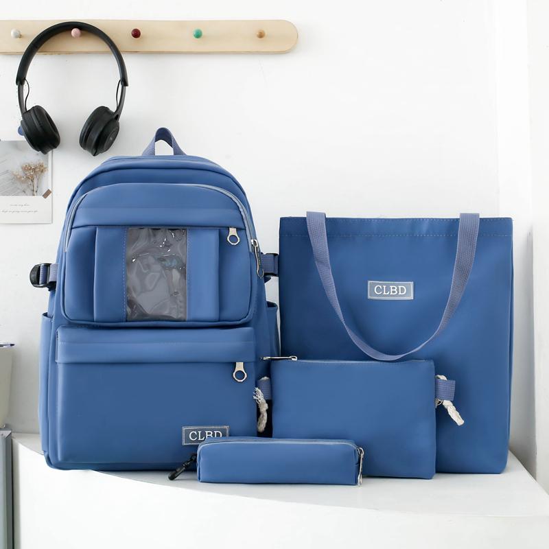 Four-Piece Backpack Set Girls Large Capacity Backpack Solid Color Junior High School Student School Bag