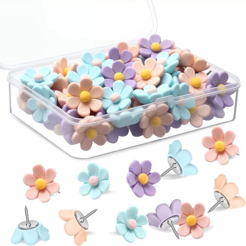New Floral Pushpins - Decorative Resin Flower Thumbtacks For Photo Walls & Office Supplies