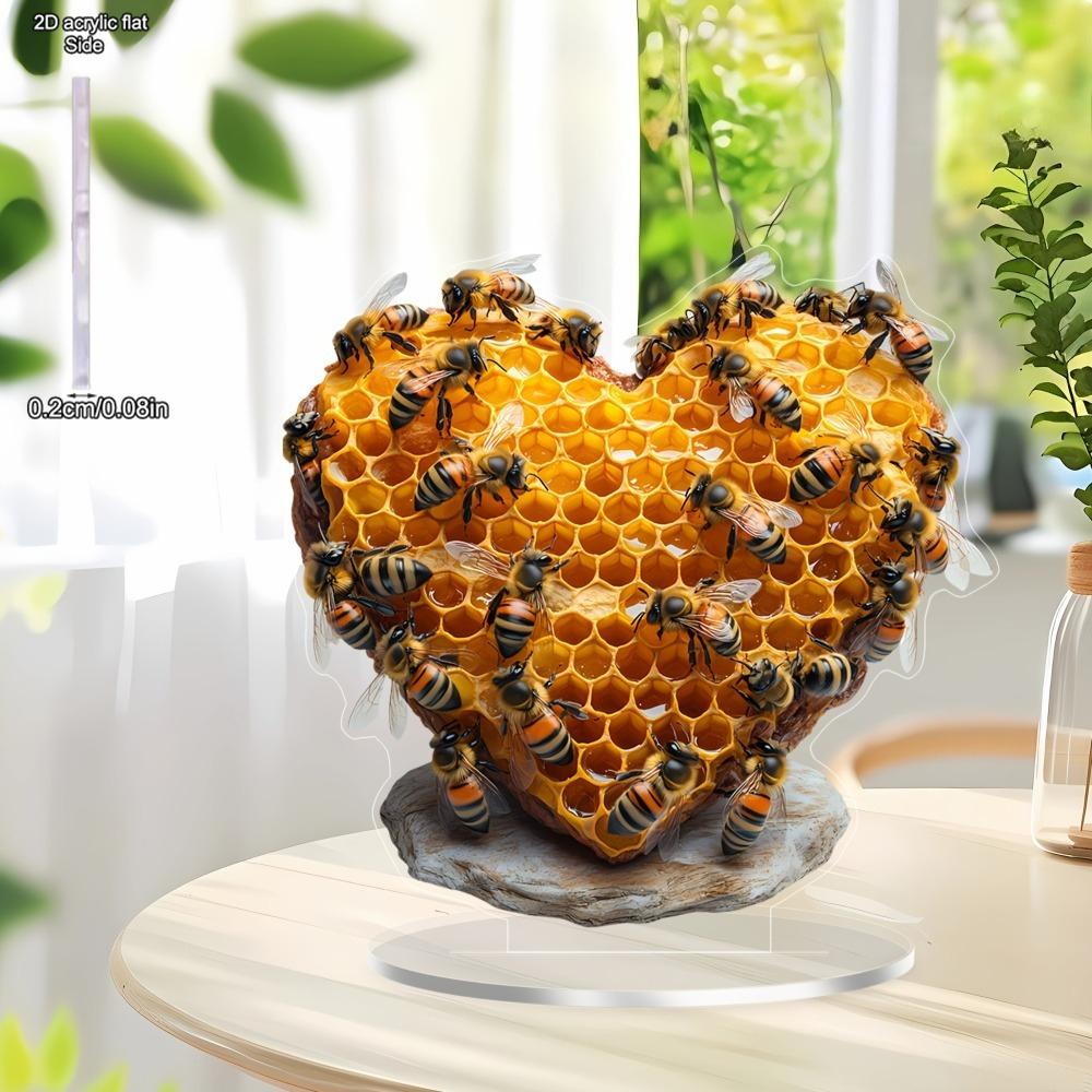 Bohemian Stil Bienen-Skulptur - Herzförmige Waben-Dekoration mit Realistischen Bienen, Perfekt für Valentinstag, Haus- & Büro-Innen-/Außenbereich
