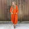 Set da Donna Primavera 2025 Taglie Forti Cotone Lino Set 2 Pezzi: Pantaloni Larghi a Vita Alta & Camicia