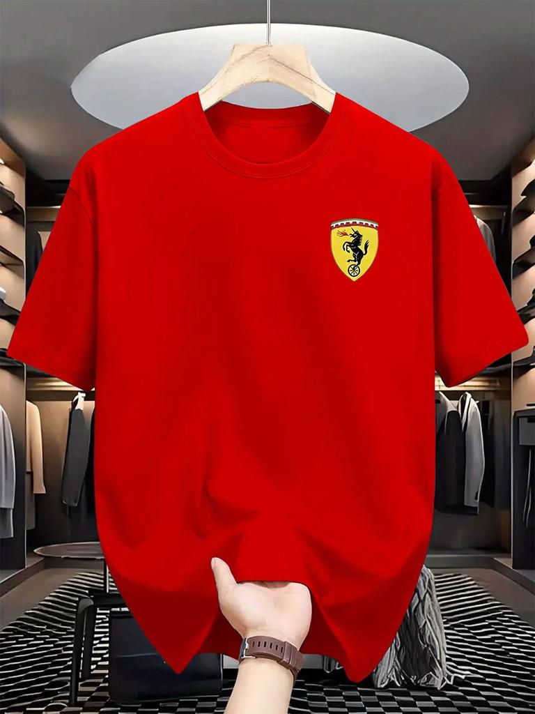 Camiseta Casual de Verano Unisex Moderna Holgada con Estampado de Logo de Coche Cuello Redondo Manga Corta Top Versátil