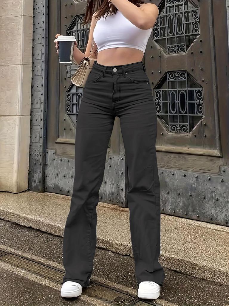 2025 Women's Solid Color Straight-Leg Casual Jeans