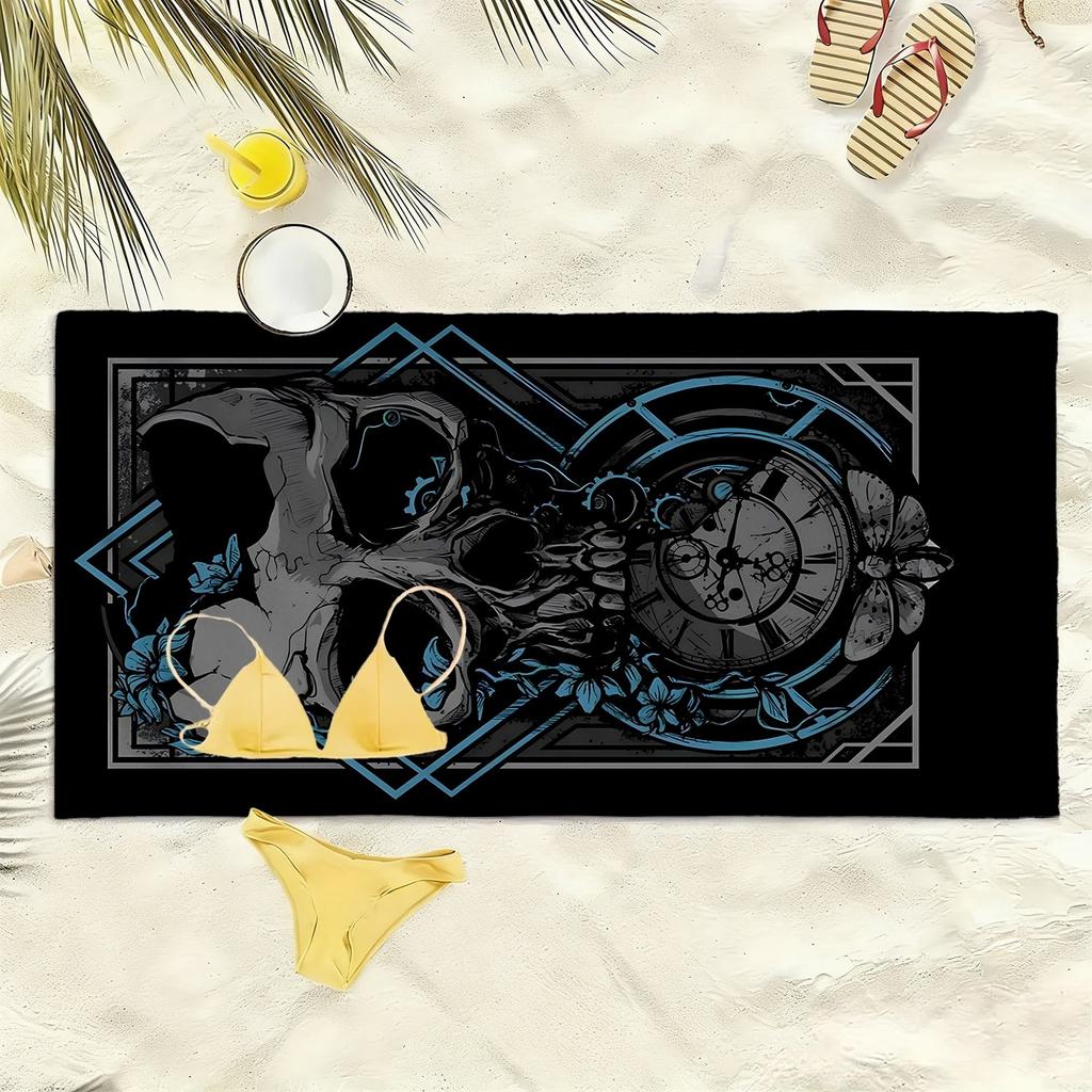 Dark skeleton retro watch pattern polyester microfiber beach towel is highly absorbent, suitable for swimming and beach outings