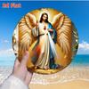 Classical Sacred Heart Angel Metal Wall Art Religious Aluminum Sign Gold Accents Home Office Decor