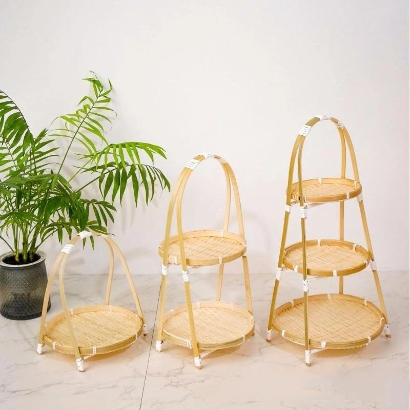 1/2/3 Layer Fruit Basket Food Basket Decorative Standing Tray Bamboo Serving Tray Bamboo Storage Basket For Kitchen