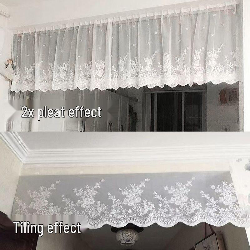French Lace Kitchen Gauze Curtain: Dustproof, No-Drill Velcro Installation, Half Cabinet Blocker