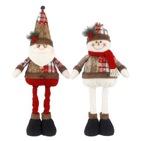 Christmas Doll Pendant Santa Claus Snowman Telescopic Legs Design Plaid Print Xmas Doll Festival