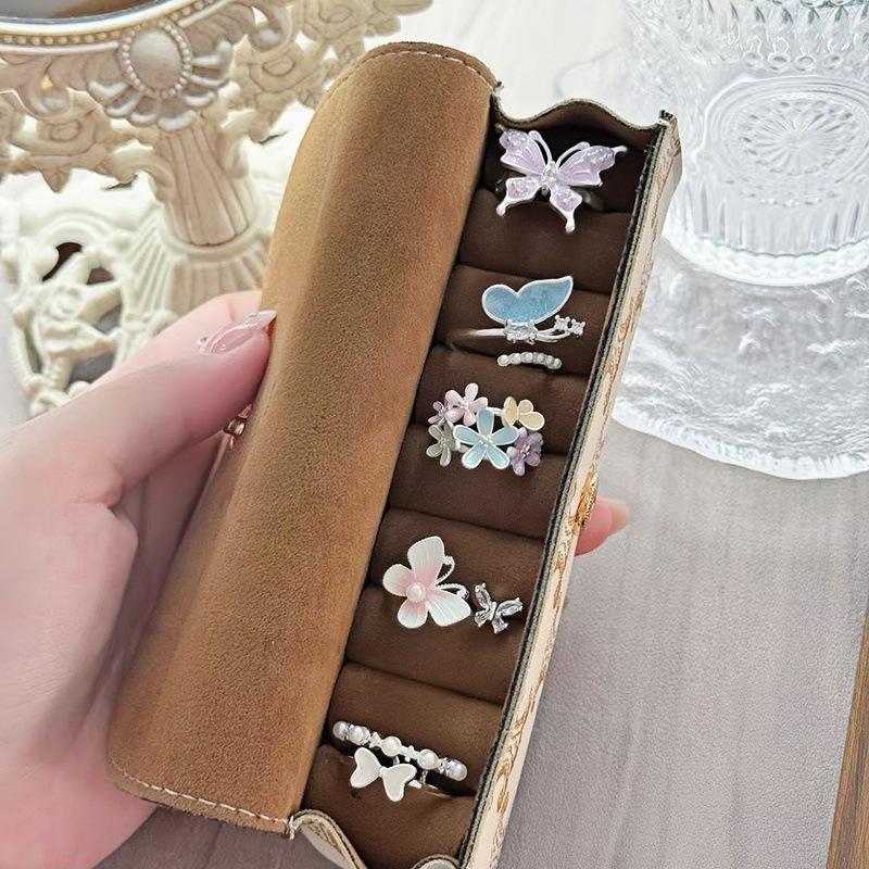 Butterfly Flower Enamel Super Flash Fashion Zir*****Pen Ring Women'S Exquisite Light Luxury Niche High-End Feeling Stacked Ring