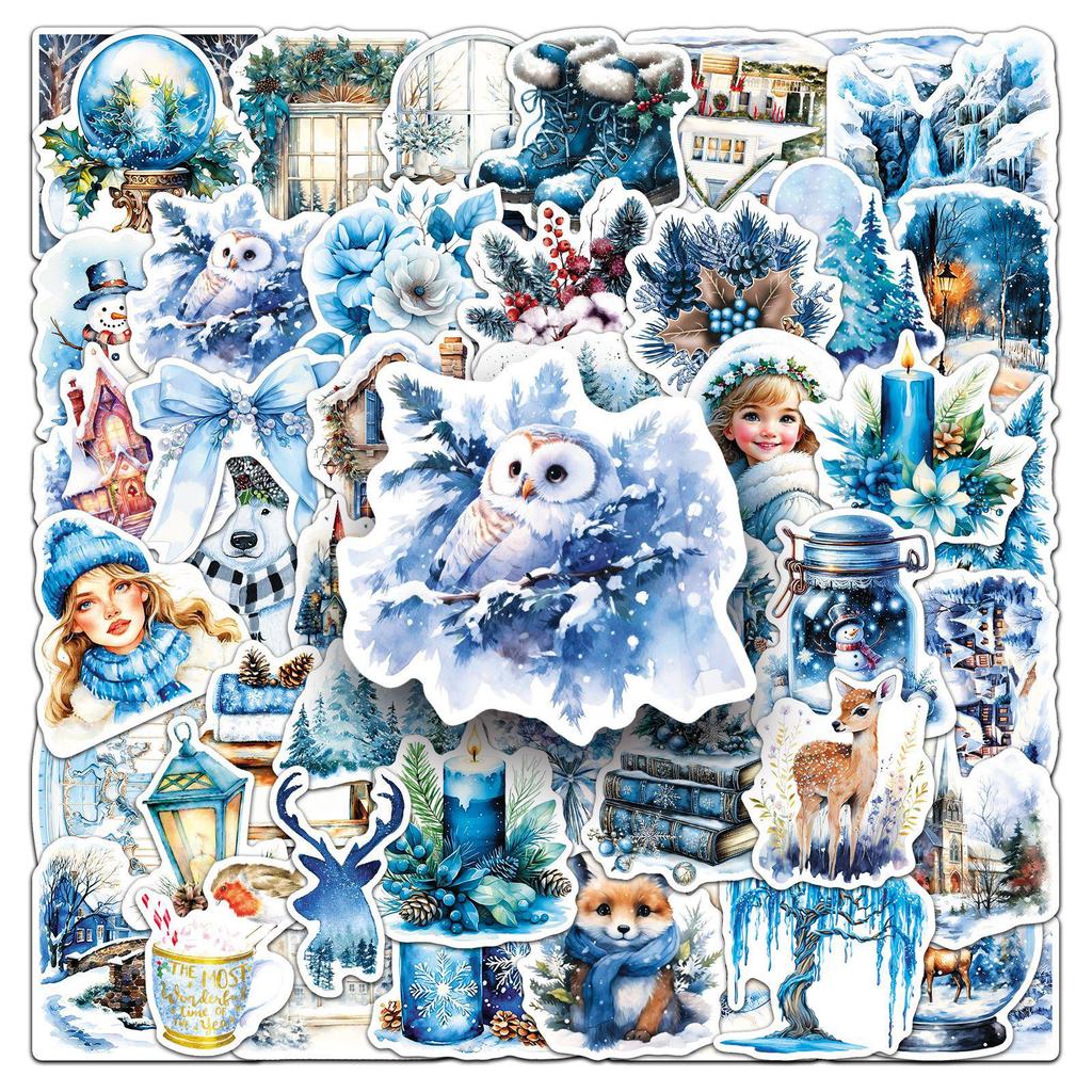 50 Winter Song Stickers - Snowman & Outdoor Theme, Waterproof, Creative Journal Decoration