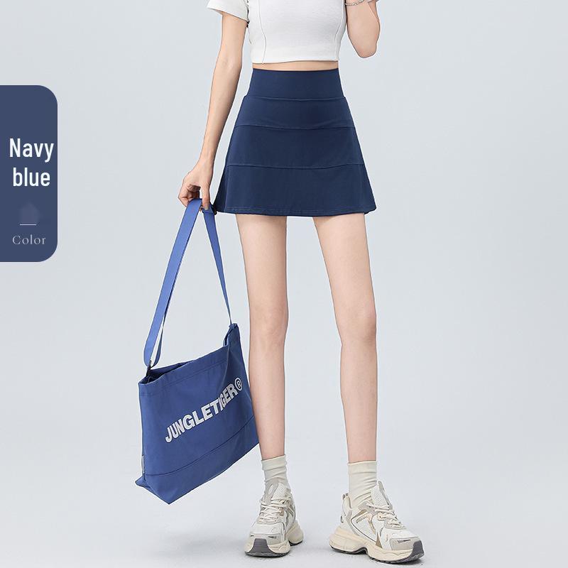 

Women s Five-Minute High-Waisted Pleated Sports Skirt: Summer Anti-Exposure, Loose Fit for Running, Fitness, Yoga, and Tennis. XL темно-синий