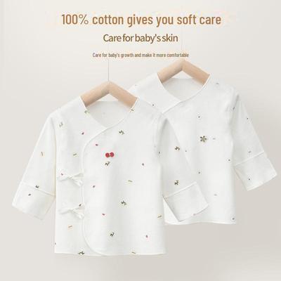 Newborn Pure Cotton Long-Sleeved Half-Back Outfit with Hat and Handkerchief - All-Season, Seamless Design.