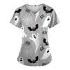 Women's Fashion Halloween Printed Short Sleeve V-neck Tops Working Pocket Blouse