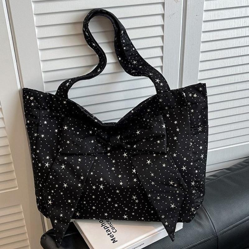 Bow Canvas Bag New Large Capacity Solid Color Shoulder Bag Fashion Commuter Casual Tote Bag Women