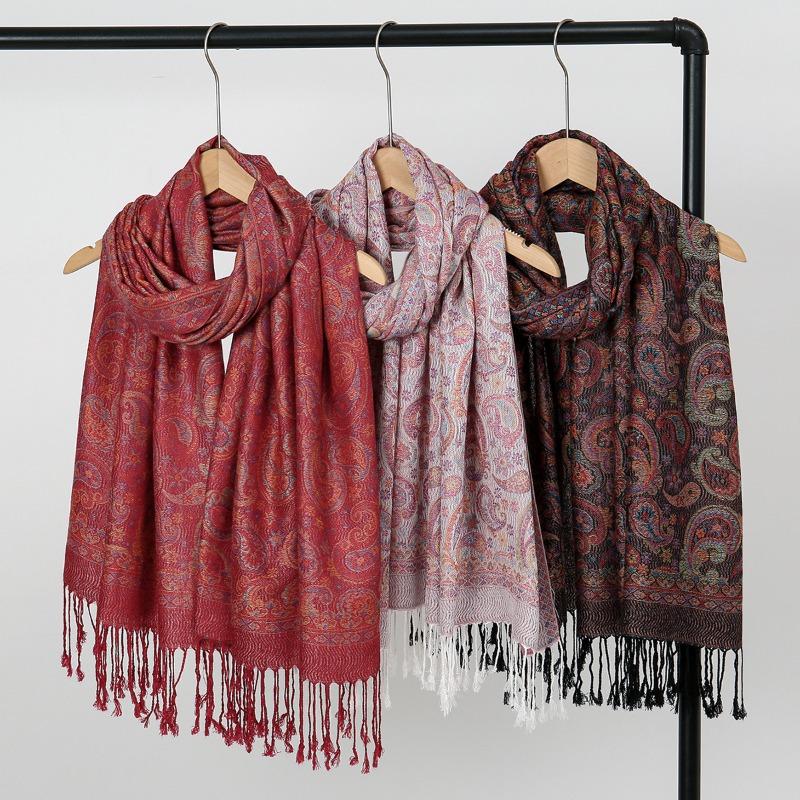Hot-selling New Cashew Jacquard Fringed Long Scarf Retro Outer Women's Warm Shawl Scarf