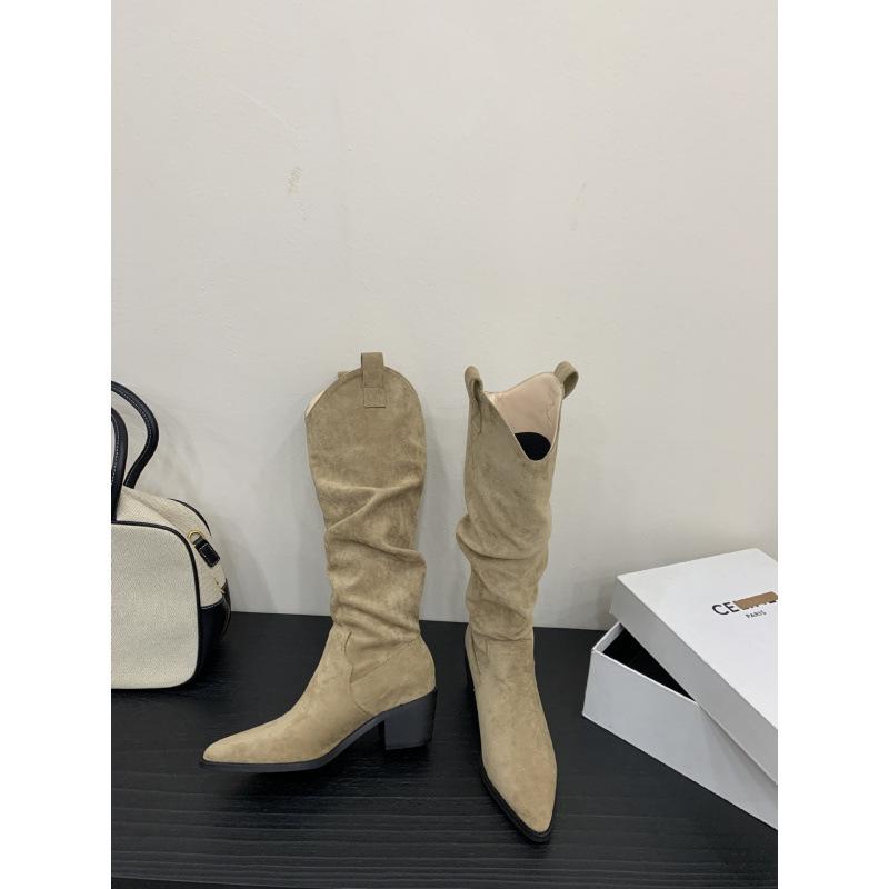 

Western tall boots autumn and winter retro boots women s 2025 new thin and tall small Spice Girls short boots 40 хаки