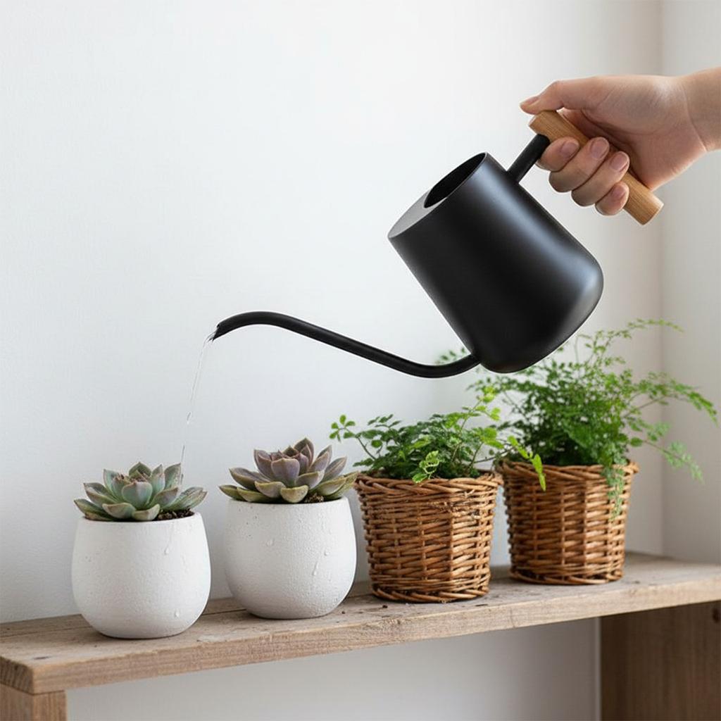 Long Lasting Ergonomic Stainless Steel Watering Tool Equipped with Ergonomic Wood Handle Ensuring Easy Controlled Pouring