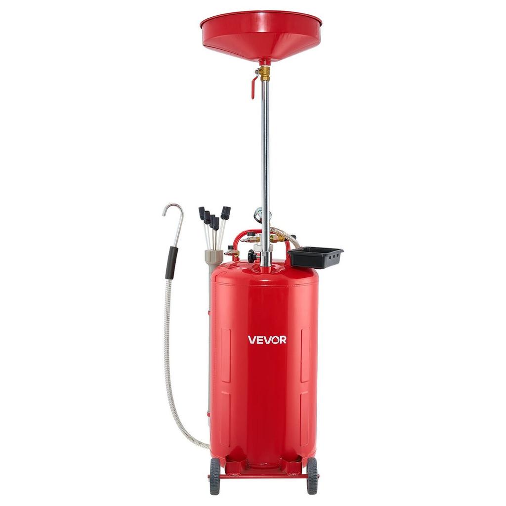 79.5L Waste Oil Drain Tank, Air Operated Portable Oil Drainer with Adjustable Funnel Height, Industrial Fluid Drain Tank with Wheels, Fluid Fuel