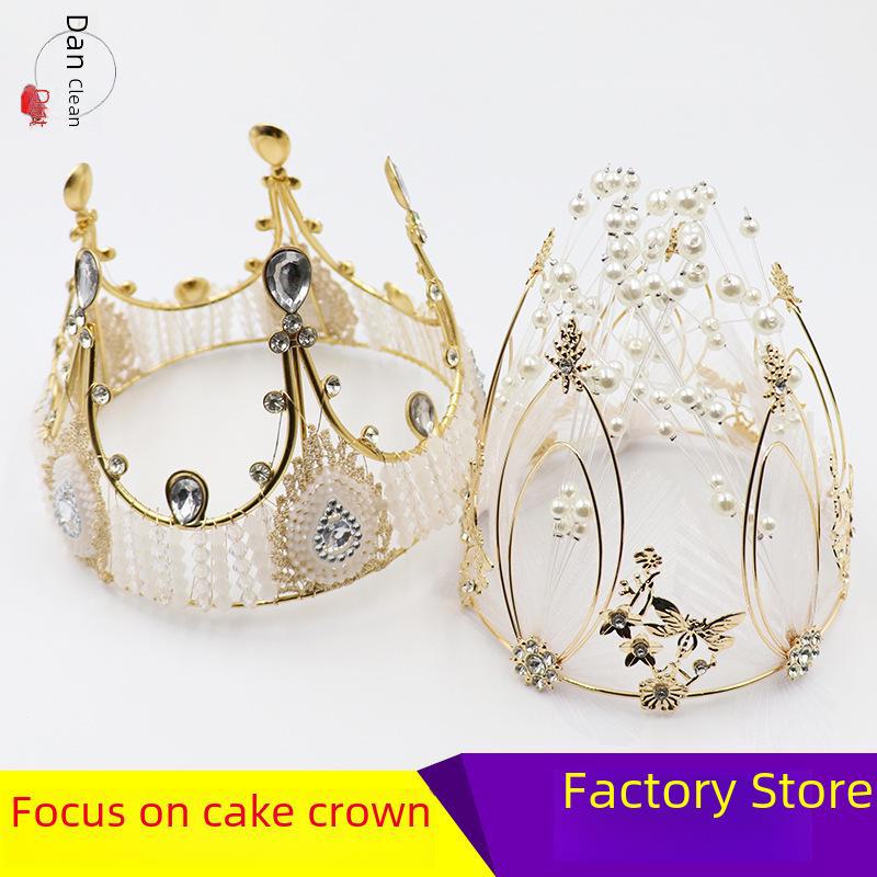 Queen Crown Cake Decoration with Lace, Pearls, and Baby's Breath for Birthdays