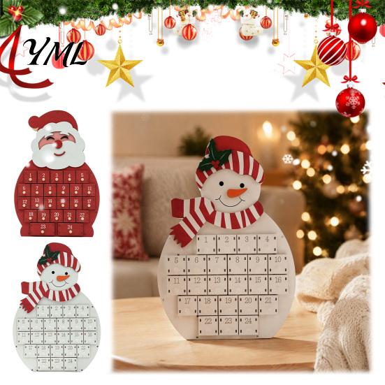 Christmas Advent Calendar Wooden Santa Snowman Calendar, 24-Day Countdown Box with Shop Window Display Numbered Drawers, Tabletop Decor, Candy