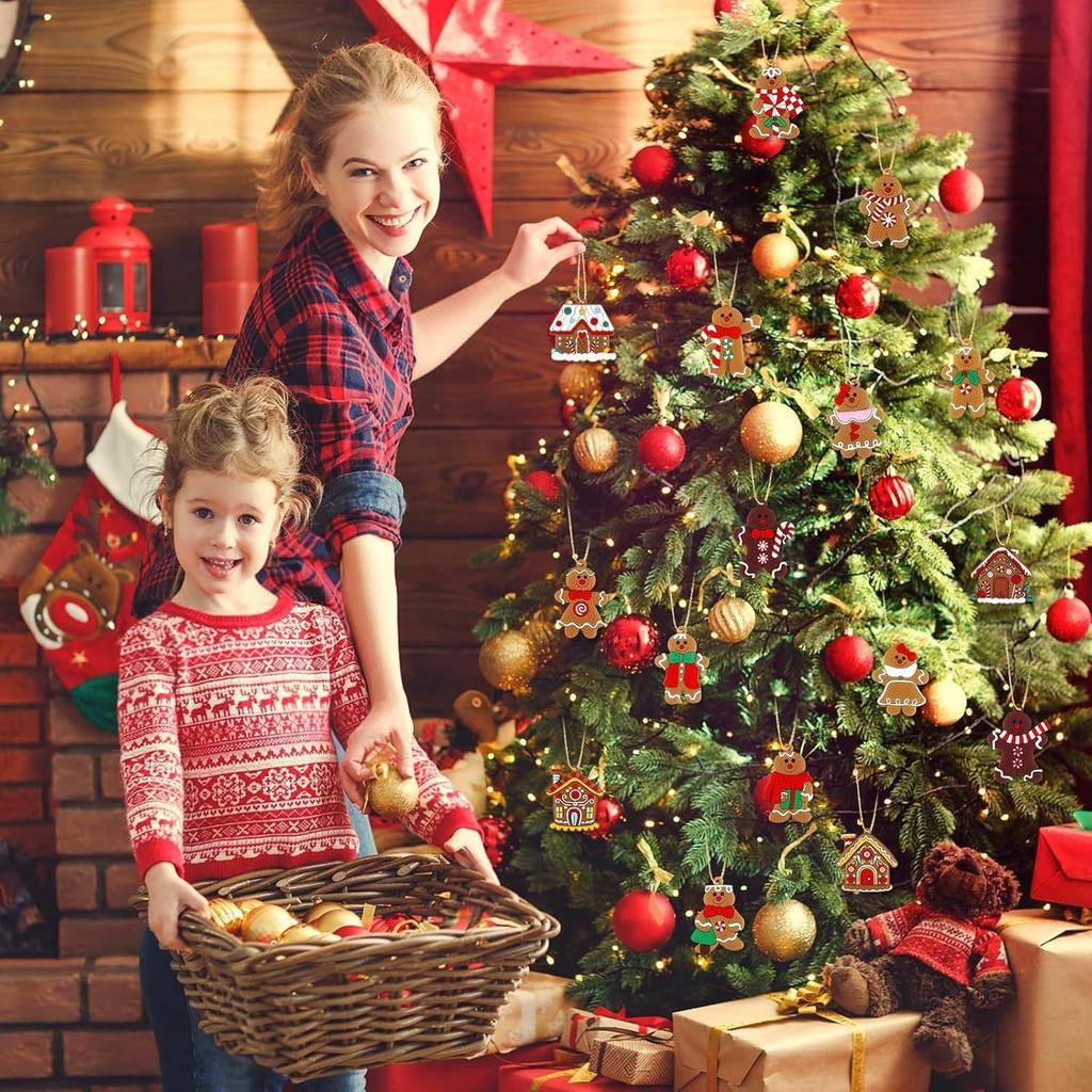 16Pcs Christmas Decorations, Gingerbread House Ornaments, Festive Tree Hanging Decor for Holiday Party, Classroom and Office, Family Activity