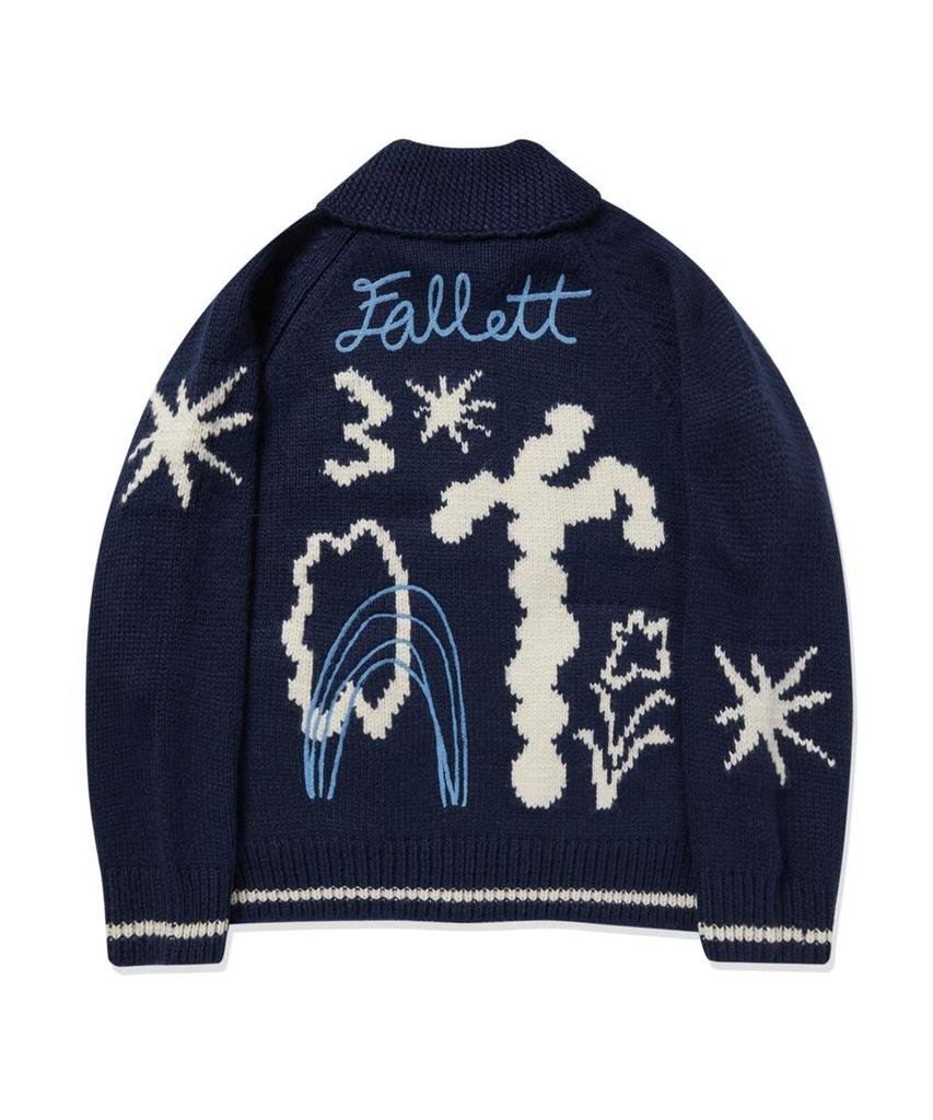 Fallett Drawing Garden Cowichan Knit Zip-Up Navy