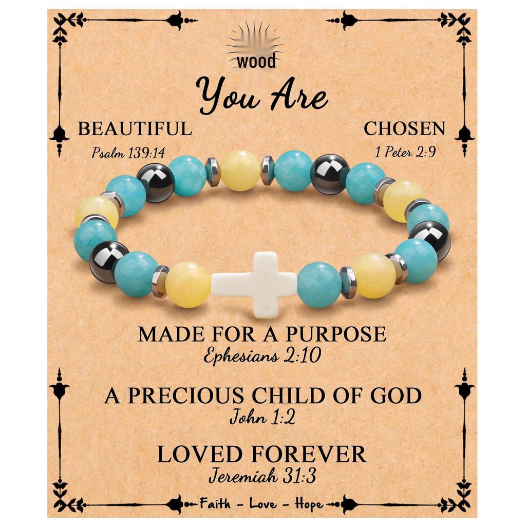 Emperor Stone Pink Zebra Beaded Bracelet with Cross Charm
