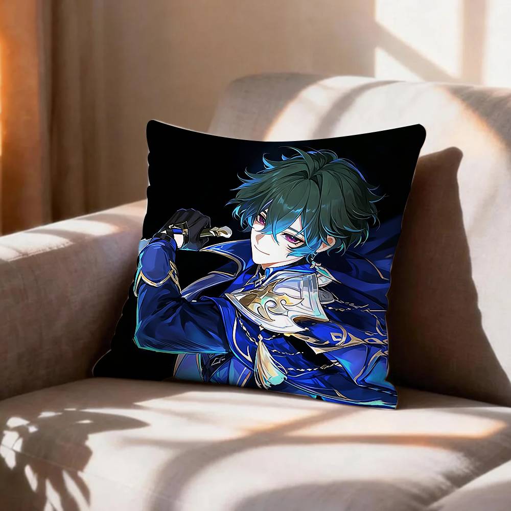 Genshin Impact Cryo LLohen Polearm Pillow Case Pattern Printed Pillowcase For Living Room Sofa Cushion Cover