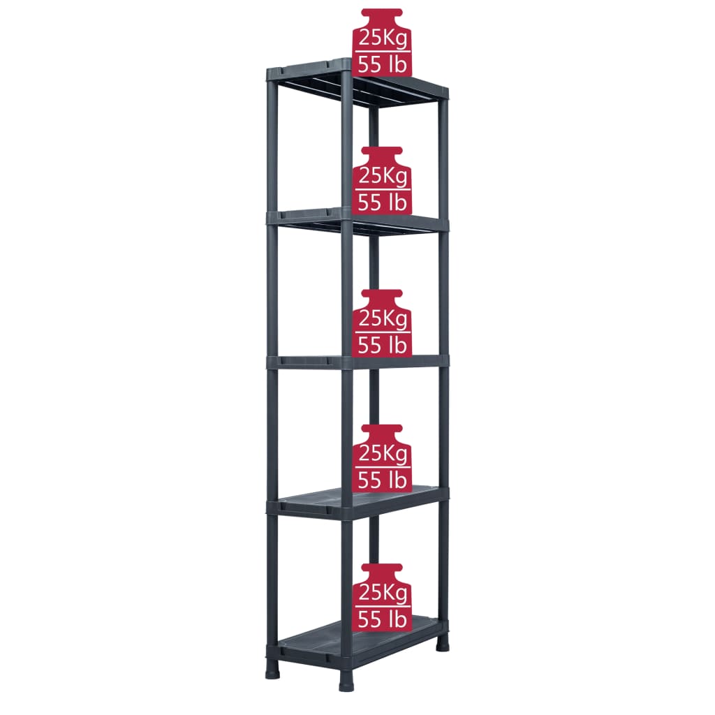 Storage Shelving Units 2 pcs Black 125 kg Capacity 60 x 30 x 180 cm Plastic