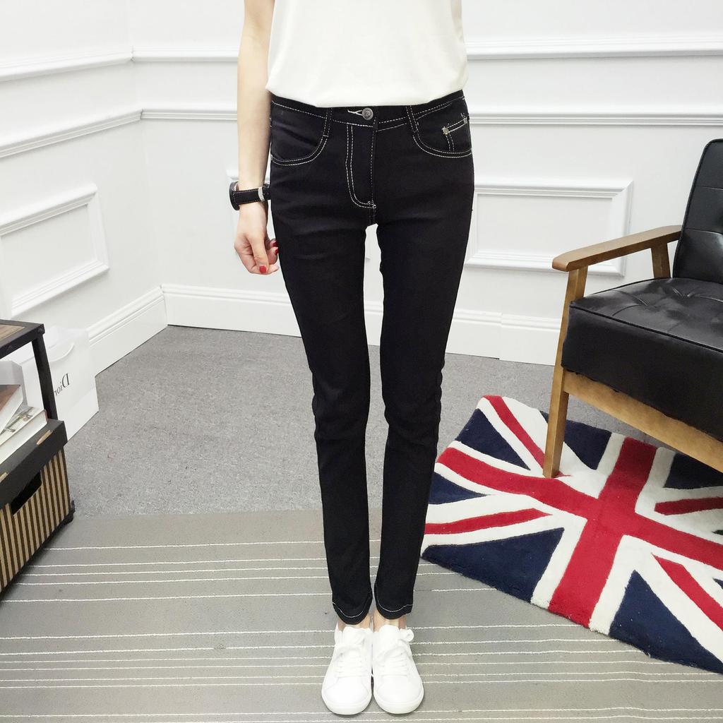 Spring Autumn Slim Fit Mid-Waist Women's Skinny Blue Elastic Jeans