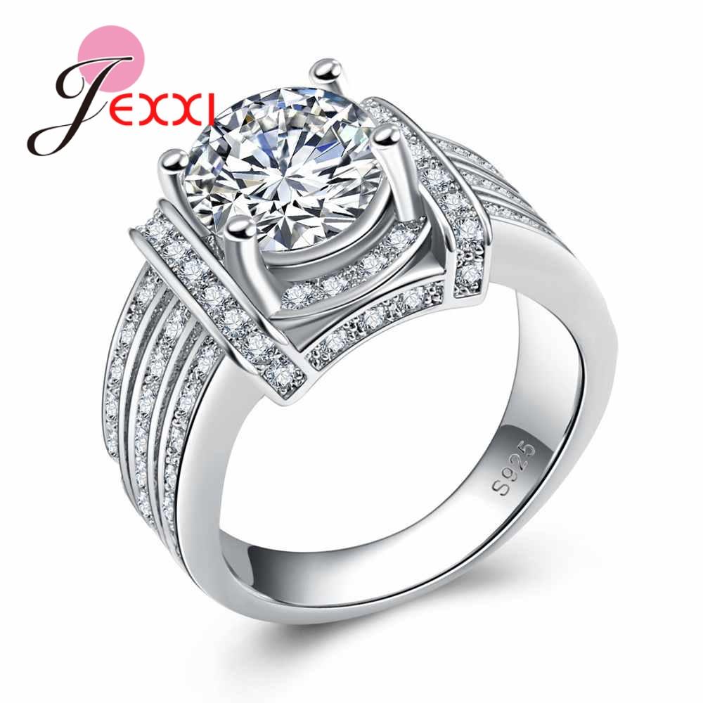 

New Women Clear Crystal Wedding Rings 925 Sterling Silver Rhinestones Engagement Anillos Bijoux Bague Femme 10