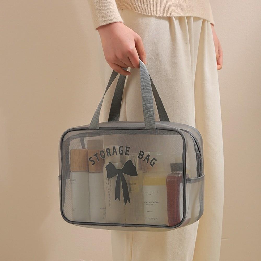 Large Capacity Mesh Cosmetic Bag Bow Travel Bathing Kit Fashion Toiletry Storage Bag Ladies