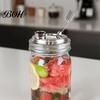 Outdoor Picnic Jar Lids Stainless Steel Mason Lids, Leak-Proof Wide Mouth Canning with Protein Shake Silicone Seal, Reusable Metal Drinking