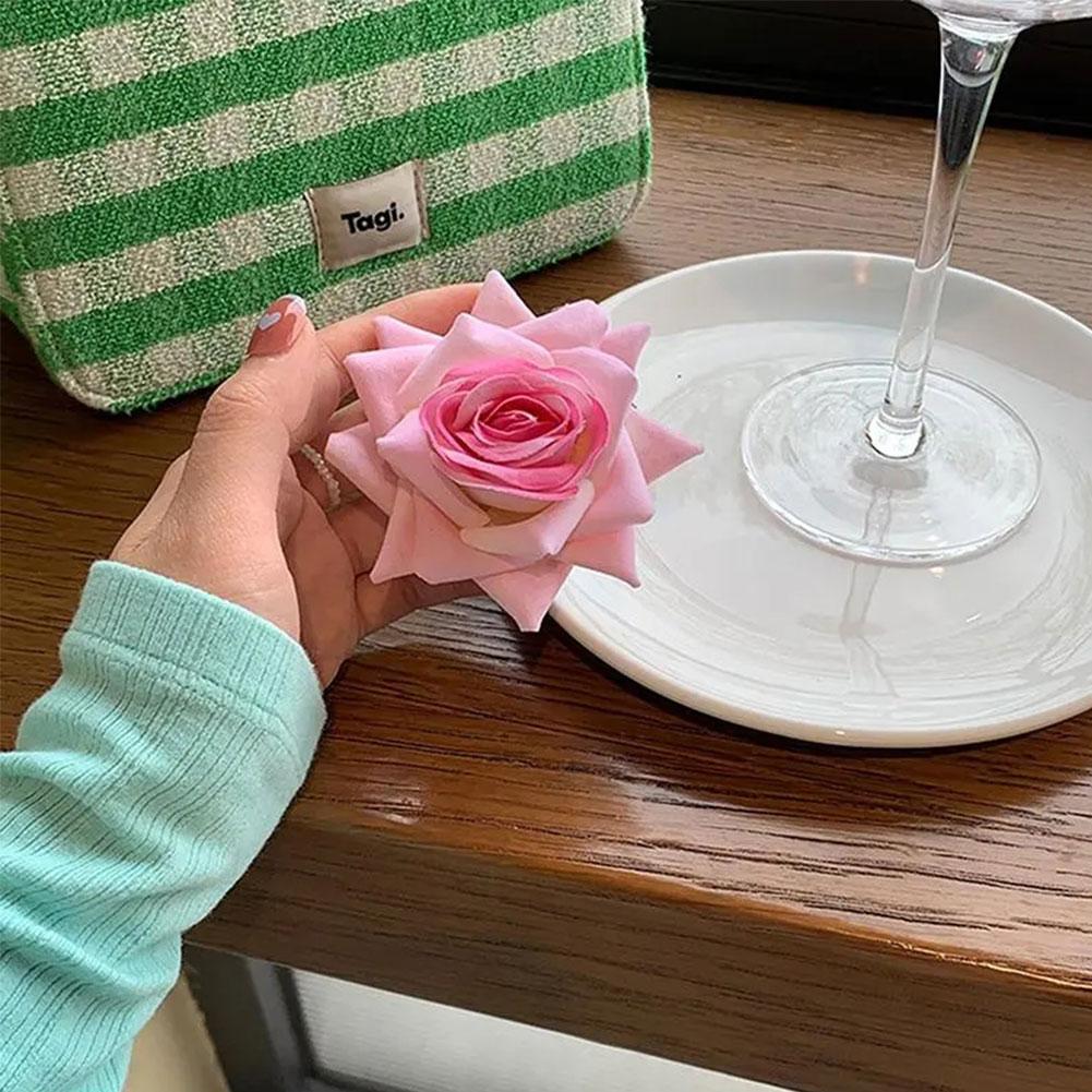 Retro Red Pink Rose Flower Classy Elegant Fashionable Hairpin Side Clip Brooch Women Korean Fashion Hair Clip Headwear