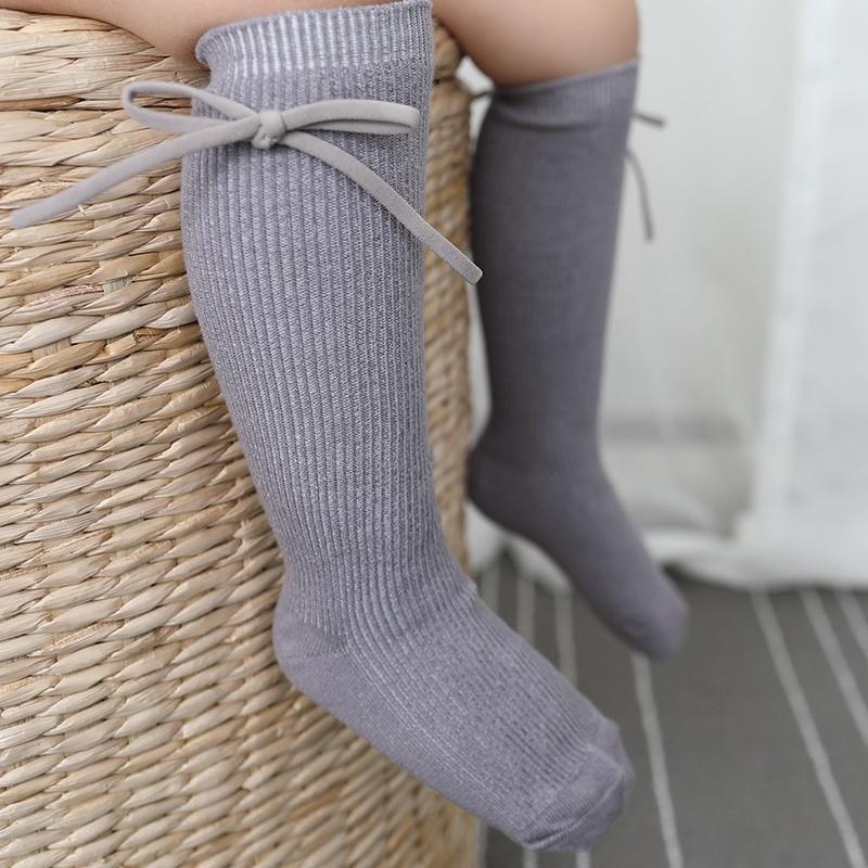 1 Pair Cute Bow Calf Sock for Kids Girl Retro Sweet Prinicess Bow Baby Girl Sock Spring Autumn Solid Color Cotton School Sock