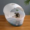 Small Reptile Terrarium Clear Plastic Gecko Habitat Equipped with Basking Island Realistic Coconut Trees for Tadpoles