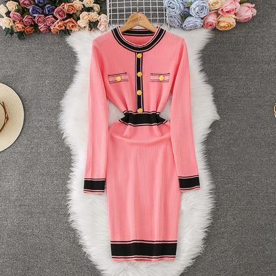 Herfst Winter Dames Elegant O-hals Gebreide Trui Slanke Bodycon Schede Pullover Jurken