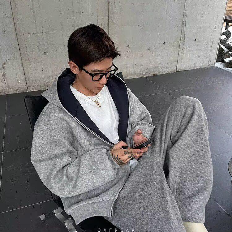 

Унисекс Толстовка-кардиган с капюшоном на молнии - Свободный крой Осенне-зимняя Повседневная Верхняя одежда XL